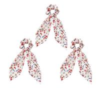 3 Packs Scarf Scrunchies, Polka Dot Daisy Flower Hair Scarf Scarves, Satin Silk Long Tails Scrunchy, Elastics Ponytail Holder Hair Ties Ponytail Holders White