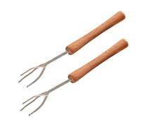 3 PAGEN® Tenedor de patatas peladas con mango de madera para pelar y sostener sin esfuerzo - perfecto como soporte para patatas o mazorcas de maíz - Juego de 2 - Acero inoxidable y madera - Picador de