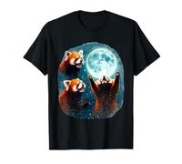 3 Pandas Rojos Aullando a la Luna Divertido extraño Meme Maldito Camiseta