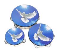 3 panderetas de doble fila de 25,4 cm, 20,3 cm, 15,2 cm, para niños y adultos, panderetas de madera