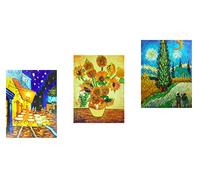3 paneles de pinturas al óleo de obras famosas de Vincent van Gogh sobre lienzo pintado a mano, Fokenzary, listas para colgar en pared., lona, 12x16inx3pcs