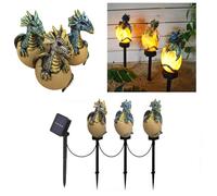 3 paquete de energía solar dragones luz mascota, resina de decoración jardín linda lámpara tierra animal, anochecer inalámbrico al amanecer luces led a prueba agua.