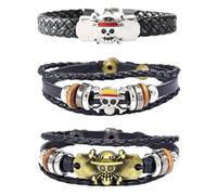 3 Paquete de Pulsera Anime Trenzadas de Cuero para Hombre Tamaño Ajustable Capas Hebilla de Pareja Accesorios Aplicable a Accesorios para Cosplay Decoración de Muñeca