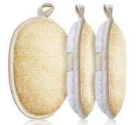 3 paquetes de almohadillas de esponja exfoliantes, grandes de 5 x 7 pulgadas, 100% materiales naturales de luffa y tela de rizo, guantes de esponja de luofa de primera calidad para hombres y mujeres,