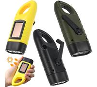 3 paquetes de linterna LED recargable de energía solar antorcha de carga autoalimentada pequeña manivela LED linterna de supervivencia engranaje manual Dynamo para acampar al aire libre mochila seguridad en el hogar