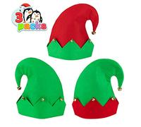3 Paquetes de Sombreros de Fieltro de Duende Navideño, Sombreros de Fiesta de Navidad con Talla única Adapta Mayoría de Sombreros Unisex para Niños, Adolescentes y Adultos de Jingle Bells, Color Verde