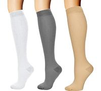 3 Par Rodilla Alta Calcetines de Compresión - para Hombres y Mujeres (15-20mmHg) Diseño Cómodo Ideales para El Uso Diario, Correr, Embarazo, Vuelos y Viajes de