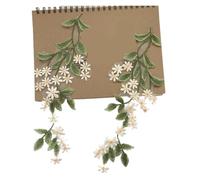 3 parches de encaje de reparación de hojas verdes, accesorios de apliques bordados de 31 x 12 cm para pantalones (flor blanca)