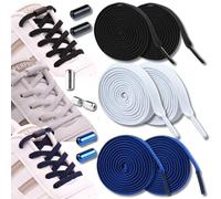 3 Pares Cordones Elasticos Zapatillas Deporte. Cordones Zapatos Elasticos Sin Atar Ajustables Resistentes con Cierres Aptos en Zapatos y Zapatillas Cordones Niños y Adultos Negro, Blanco, Azul Marino