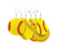 3 pares de aretes colgantes de cuero hechos a mano ligeros con diseño de pelota deportiva para fútbol, béisbol, voleibol, baloncesto, para mamás, fanáticos, regalos divertidos para el día del juego