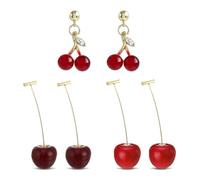 3 pares de aretes de cereza, aretes colgantes de cereza, aretes de temperamento, aretes de cereza 3D, aretes dulces y lindos, adecuados para damas y niñas