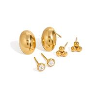 3 pares de aretes para mujeres y niñas, aretes de tuerca elipsoides de Rheinstone no repetitivos, adecuados para fiestas de la vida cotidiana, aretes de declaración, cumpleaños, Navidad, regalo de