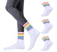 3 pares de calcetines altos hasta el tobillo, arco iris, calcetines a rayas para hombres y mujeres, calcetines gay del mes del orgullo para accesorios de fiesta LGTBQ, A 3 pares - Blanco, Altoa única