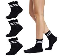 3 pares de calcetines de algodón con dos rayas de color sólido, estilo casual, estilo retro, para correr, para mujeres y niñas, A 3 pares - Negro, Talla única