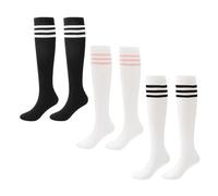 3 pares de calcetines de animadora, calcetines largos a rayas, ropa de porrista para mujer, calcetines por encima de la rodilla, calcetines largos de jugador de fútbol para hombre, adecuados para