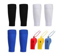 3 pares de calcetines de fútbol y 3 silbidos, polainas para niños, mangas de calcetines de fútbol, polainas para principiantes en carreras o entrenamiento de fútbol (negro/azul/blanco), Negro / Azul /
