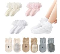 3 Pares De Calcetines De Piso De Bebé Y 3 Pares De Almuerzos, Calcetines Para Niños En Interiores, Calcetines De Algodón Sin Deslizamiento Transpirables, Calcetines De Trampolín Para Niños.