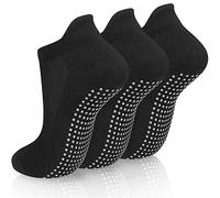 3 pares de calcetines de yoga antideslizantes para mujer, calcetines de tobillo antideslizantes para pilates, talla 4-8, para fitness barre, ballet, baile, entrenamiento en casa, 3negro, 32-36