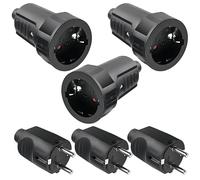 3 pares de conectores Schuko, 250 V, 16 A, IP44, protección de contacto, de goma, con protección contra torceduras, 2 pines, exterior, resistente al agua, color negro y acoplamiento de goma sin cable