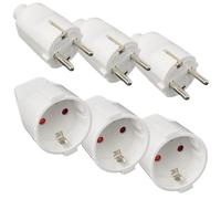 3 pares de conectores Schuko, 250 V, 16 A, IP54, de goma, con protección de contacto, 2 polos, resistente al agua, enchufe Schuko y acoplamiento de goma sin cable, color blanco