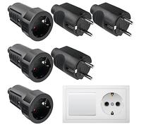 3 pares de conectores Schuko acoplamiento: 250 V 16 A IP44 de protección de contacto, exterior resistente al agua, conector Schuko negro y acoplamiento de goma sin cable