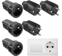 3 pares de conectores Schuko de acoplamiento: 250 V 16 A IP44 con protección de contacto, de goma Schuko con protección contra torceduras, 2 polos, exterior, resistente al agua, color negro y