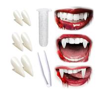 3 pares de dientes de vampiro con kits de dientes autoadhesivos que brillan en la oscuridad, para disfraz de zombie de Halloween, accesorios de cosplay, accesorios de fiesta, decoración en 3 tamaños
