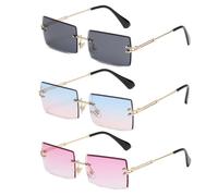 3 pares de gafas de sol sin marco para mujeres, gafas de sol retro rectangulares, gafas protectoras universales para hombres y mujeres, adecuadas para fotos y Deportes (morado, azul-rosa, negro)