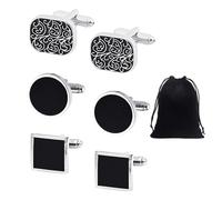 3 pares de gemelos con 1 bolsa de almacenamiento, gemelos con patrón cuadrado, gemelos redondos, gemelos para camisa, ideales para bodas, tiendas, fiestas., 1, Arce, Cinabrio