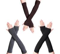 3 Pares De Guantes Largos De Punto, Guantes Sin Dedos, Guantes Lisos Simples, Mangas Cálidas Para Protegerse Del Sol, Guantes Suaves