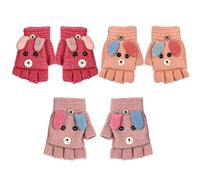 3 pares de guantes para cachorros para niños, guantes de invierno con medio dedo para niños, guantes de felpa intercambiables, guantes de punto cálidos, convertibles para niños y niñas, multicolor,