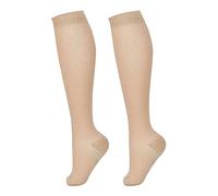 3 pares de medias de compresión hasta la rodilla, punta abierta, 15 20 mmhg, calcetines de compresión para mujer y hombre, medias para mujer, talla grande, beige, XXL