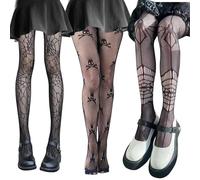 3 pares de medias de red negras, medias de telaraña para Halloween, medias de malla, medias de esqueleto, medias para mujer, disfraz de Halloween, accesorios para el día de los muertos, festival,