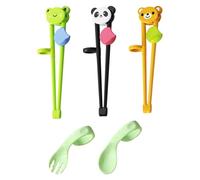 3 Pares De Palillos Para Niños, 1 Tenedor Para Niños, 1 Cuchara Para Niños, Palillos De Animales De Dibujos Animados, Vajilla De Aprendizaje Para Niños, Vajilla Reutilizable