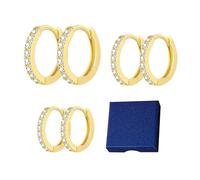 3 Pares De Pendientes De Aro Y 1 Joyero, Pendientes Con Pedrería, Pendientes Geométricos, Pendientes Sencillos Y De Moda, Joyería Para Mujer