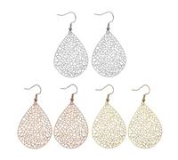 3 pares de pendientes de gota de agua huecos, pendientes en forma de hoja, pendientes retro para mujer, colgantes chapados en oro, adecuados para fiestas, uso diario, etc. (oro, plata, oro rosa),