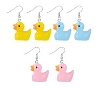 3 Pares de Pendientes de Pato Pequeño Tridimensionales - Interesantes y Bonitos Pendientes de Animales Simulados Personalizados (Amarillo, Azul)