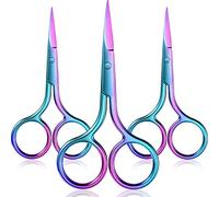 3 Pares de Tijeras del Pelo de Nariz Tijeras de Vello Facial Tijera de Punta Recta de Acero Inoxidable para Cejas, Nariz, Barba, Bigote (Color del Arcoiris)