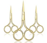 3 Pares de Tijeras del Pelo de Nariz Tijeras de Vello Facial Tijera de Punta Recta de Acero Inoxidable para Cejas, Nariz, Barba, Bigote (Oro)