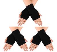 3 Pares Guantes de Conducción sin Dedos de Algodón con Orificio para Pulgar Manoplas de Punto (Negro)