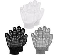 3 Pares Guantes Mágicos Cálidos Antideslizantes para Niños Guantes de Punto Elástico de Invierno con Dedos Completos (Negro, Blanco, Gris)