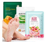 3 Pares Mascarilla Exfoliante para Pies, Calcetines Peeling e Hidratantes, Elimina Piel Muerta y Callos, Suaviza Talones Secos y Agrietados, Para Mujeres y Hombres, Miel Aloe Vera y Melocotón