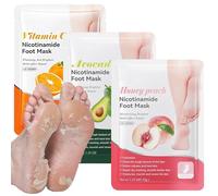 3 Pares Mascarilla Exfoliante para Pies, Calcetines Peeling para Pies Secos y Talones Agrietados, Elimina Piel Muerta y Callos, Tratamiento Hidratante para Pies, Aguacate Melocotón Naranja