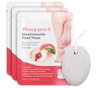 3 Pares Mascarilla Hidratante Para Pies+ 1 Piezas Piedra Pómez Natural para Pies, Mascarilla Pies Peeling con Melocotón, Callos Piess Eliminar y Piel Muerta, Piess Suaves y Renovados