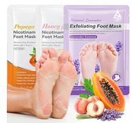 3 Pares Mascarilla para Pies Exfoliante e Hidrata nte - Calcetines Mascarilla para Piel Seca y Talones Agrietados con Manteca de Karité, Aceite de Jojoba y Vitamina E-Mascarilla para Pies de melocotón