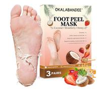 3 Pares Mascarilla Pies Peeling, Calcetines Exfoliantes Combo, Hidrata Talones Agrietados, Pies Suaves y Renovados, Pedicura Profesional (Coco/Fresa/Miel)