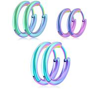 3 Pares Pendientes de Aro de Acero Inoxidable Quirúrgico Pequeños Aro para Mujer Mini Pendientes de Aro Hipoalergénicos para Hombre Mujer Pendientes Perforados de Cartílago, 8mm/10mm/12mm