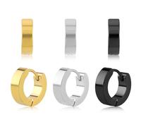 3 Pares Pendientes de Aro para Hombre, Pendientes de Aro Clásicos de Acero Inoxidable de 9mm, Pendientes Piercing Anillo de Cartílago Piercing de Hélice para Hombres Mujeres (Negro, Oro, Plata)