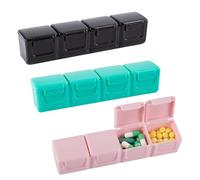 3 pastilleros pequeños para viajes, 4 compartimentos, mini pastilleros para 1 día, caja portátil para medicamentos, caja de pastillas por la mañana al mediodía y por la noche, para vitaminas, aceite