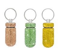 3 pastilleros portátiles con diamantes de imitación de cristal brillante, impermeable, pastillero con llavero, pastillero de viaje con purpurina, pequeño dispensador de medicamentos, almacenamiento de